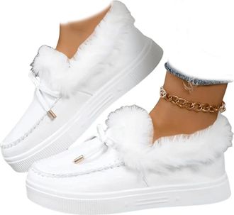 Generic Womens Winter Flat Boots Warm Durable Shoes With Fur,Cozy Bowknot Fleece Lining,Slip Resistant Indoor Outdoor Cozy Fleece Lined House Boots, Comfortab