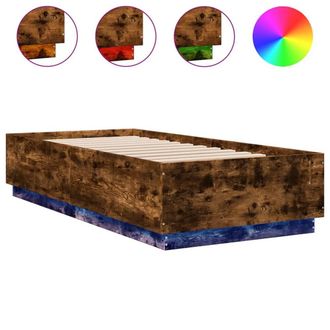 Berkfield Home Bed Frame with LED without Mattress Smoked Oak 90x200 cm in Brown