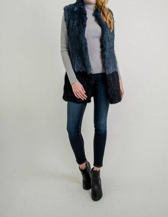 Love Token Alexa Fur Vest In Teal/black