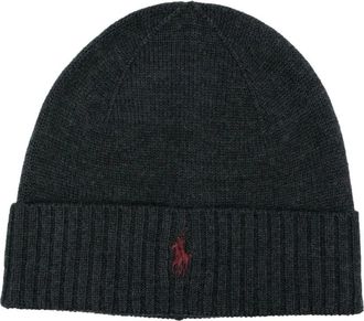 Polo Ralph Lauren Geborduurde Logo Wollen Hoeden in Donkergrijs - Heren - Hoeden - Grijs - ONE Size - Wol - Accessoires