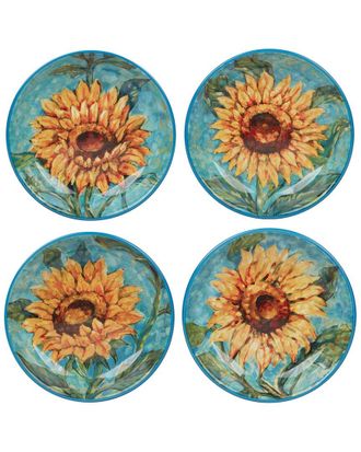 Certified International Golden Sunflowers Set Of 4 Soup Bowls