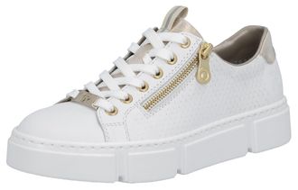 Rieker Plateausneaker RIEKER, Damen, Gr. 36, gold (wei&szlig;, goldfarben), Leder, Lederimitat, Schuhe Plateausneaker, mit goldfarbenen Details, Freizeitschuh, Hal