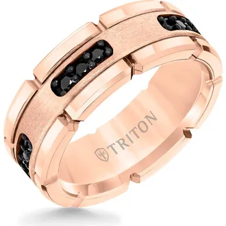 Triton Flat Edge Brushed Center Stone Wedding Band in Pink at Nordstrom, Size 10.5