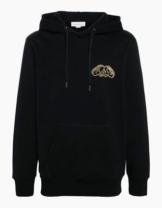Alexander McQueen Alexander Mcqueen Mens Seal Logo Cotton Hooded Top Black - Size: 40