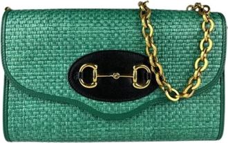 Gucci Pre-owned Shoulder Bags, female, Green, Size: ONE SIZE Pre-owned Vintage Straw Shoulder Bag