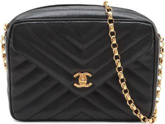 Chanel Borsa a spalla trapuntata con motivo chevron 1993-1994 - Nero