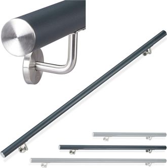 Relaxdays Relaxdays Pasamanos De Aluminio, Redondo, Interior & Exterior, Mate, 150 Cm, &Oslash; 42mm, Soporte, Antracita