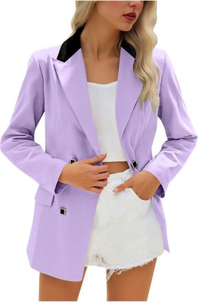 Generic Women Blazers Shoulder Padded Suit Jackets with Pockets Ladies Button Suit Business Smart Casual Open Front Cardigan Coats Elegant Work Office Outfits