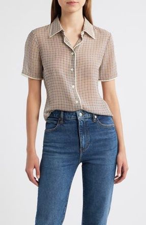 Frame Denim The Houndstooth Silk Short Sleeve Button-Up Shirt in Houndstooth Multi at Nordstrom Rack, Size X-Small