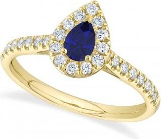 Allurez Pear Cut Blue Sapphire & Diamond Engagement Ring 14K Yellow Gold (0.62ct)