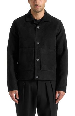 Mani&egrave;re De Voir Michel Suede Jacket With Revere Collar in Black at Nordstrom, Size Xx-Large