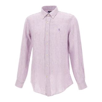 Polo Ralph Lauren Klassiek gesneden gestreept linnen overhemd - Heren - Casual Overhemden - Paars - XL - Linnen - Overhemden