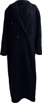 Frankie Shop Double-Breasted Long Coat in Navy Blue Wool