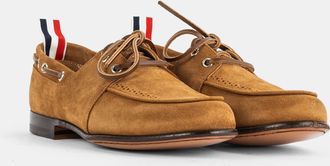 Thom Browne Womens Calfskin Suede Boat Shoe Brown Flats
