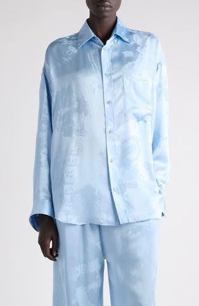 Balenciaga Washed Silk Cocoon Button-Up Shirt in 5840 Baby Blue at Nordstrom, Size 10 Us