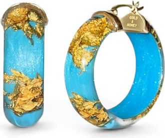 Gold & Honey Womens Mini Lucite Hoop Earrings In Turquoise Gold Leaf