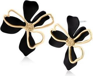 Jardin 3D Double Flower Stud Earrings in Black/Gold at Nordstrom Rack