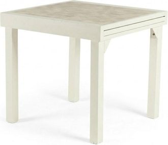 ED&Egrave;N JARD&Iacute; Mesa de jard&iacute;n extensible en aluminio blanco roto y cristal templado