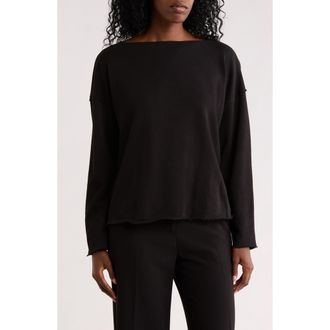 Eileen Fisher Boxy Boat Neck Organic Cotton Top in Black at Nordstrom Rack, Size Xx-Small