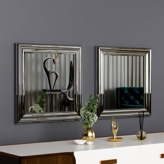 Dmora Espejo Ortovero, Modular, Set De 2, Forma Rectangular, 40x40h Cm Plata