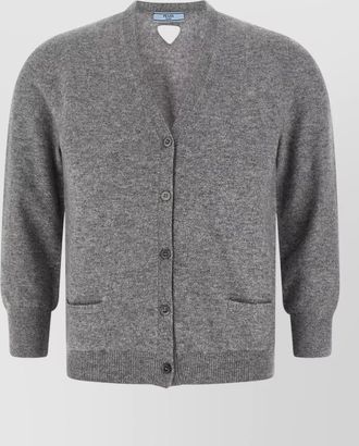 Prada cashmere cardigan v neckline ribbed trim