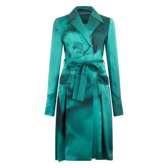 Alberta Ferretti Lange satijnen jurk met ceintuur - Dames - Jas met riem - Groen - S - Satijn - Jassen