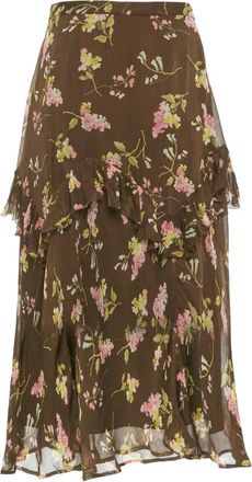 Ralph Lauren Gonna midi a fiori con ruches - Marrone