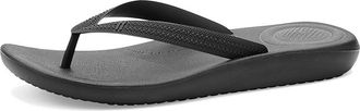 FitFlop Iqushion Textured-Strap Flip-Flops Mens Wedge Shoes All Black : 12.5 M (D), Rubber