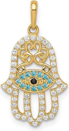 Diamond2Deal 10k Yellow Gold Multi-colored Cubic Zirconia Hamsa Pendant