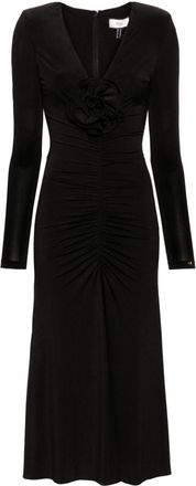 Nissa floral-appliqu&eacute; ruched gown - women - Polyester/Spandex/Elastane - 36 - Black