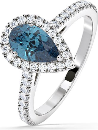 The Diamond Store Diana Blue Lab Diamond Pear Halo Ring 1.60ct in 18K White Gold - Elara Collection