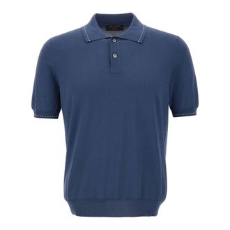 Gran Sasso Silk-Cotton Polo - male - Gran Sasso - Polo Shirts - Blue - M - Tops