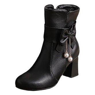 Generic Chunky Heels Ankle Boots Womens Classic Leather Booties Non Slip Comfortable Lightweight Zipper Waterproof Pull on Shoes Lace up Women Boots Fall Wint