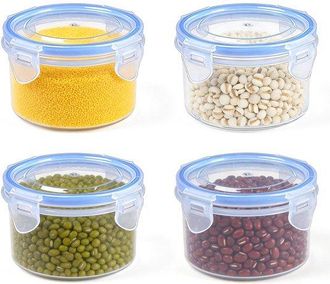 No Brand Tarros De Pl&aacute;stico Herm&eacute;ticos - Paquete De 4 - Tama&ntilde;o M - 10,7 X 10,7 X 7,5 Cm - 600 Ml - Recipientes Para Almacenar Cereales Y Desayunos - Fruta - Yo