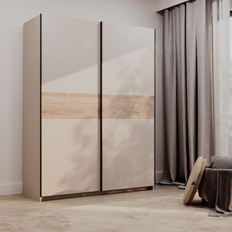 Dmora Armario 2 Puertas Manita, Ropero Dormitorio 2 Estantes, Perchero, 2 Puertas, 150x204h Cm Beige Cashmere