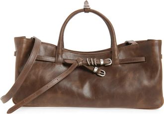 Margesherwood Grandma Buckle Suede Shoulder Bag in Washed Brown Pull-Up at Nordstrom