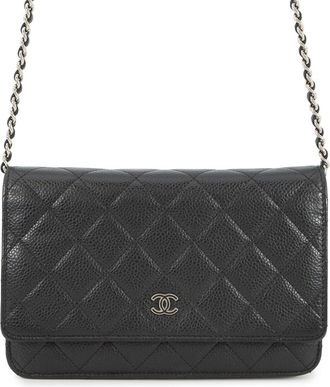 Chanel Matelasse Black Grained Calfskin Chain/Shoulder Wallet (Pre-Owned)