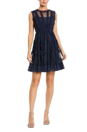 Mac Duggal Sleeveless Ruffle High Neck Mini Dress in Indigo at Nordstrom, Size 14