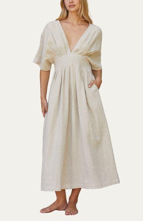 Crescent Pleated Linen Midi Dress in Oatmeal at Nordstrom, Size X-Small