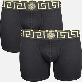 Versace Mens VERSACE 2-Pack Greca Border Boxer Briefs, Black - Black/Black - Size: 32/30/31
