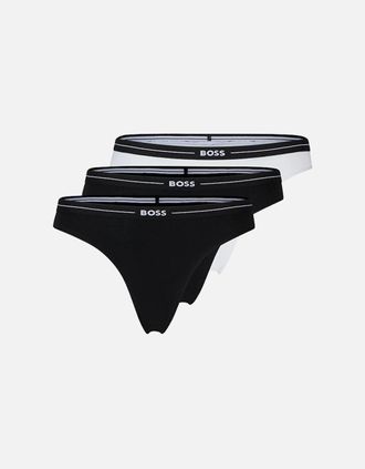 HUGO BOSS Womens 3-Pack Power Logo Thongs, Black/white - Size: 10