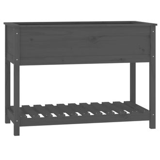 vidaXL Vidaxl - Jardinera Con Estante Madera Maciza De Pino Gris 111,5x54x81 Cm