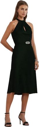 Ralph Lauren Vestido midi trapecio de terciopelo con cuello halter - Dresses - Mujer - Verde - S