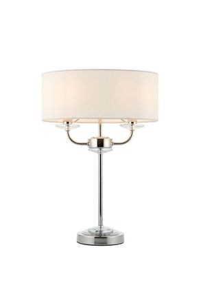 Netlighting Nixon 2 Light Table Lamp Nickel Plate White Silk Effect Crystal Glass E14