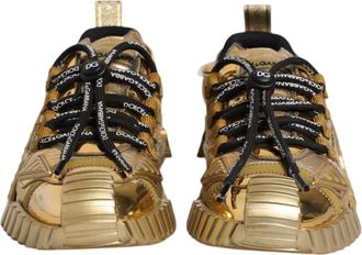 Dolce & Gabbana Gold Stretch Lace Up NS1 Sneakers Womens Shoes (Pre-Owned)