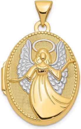 Diamond2Deal 14k Yellow Gold Rhodium 21mm Oval Guardian Angel Locket Pendant