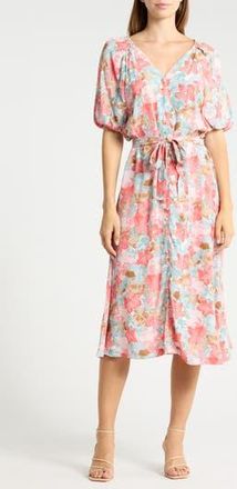 Ichi Floral Print Tie Waist Dress in Mulit Flower Aop at Nordstrom Rack, Size 38