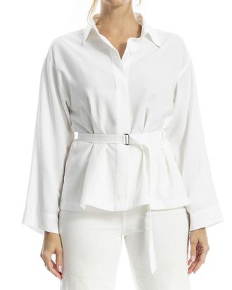 Max Studio Solid Belted Button-Up Shirt