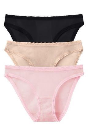 OnGossamer 3-Pack Mesh Hip Bikinis in Blk/chp/pny at Nordstrom, Size Medium