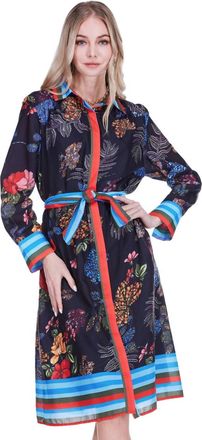 Jade Yoga Contrast Midi Shirtdress In Midnight Garden